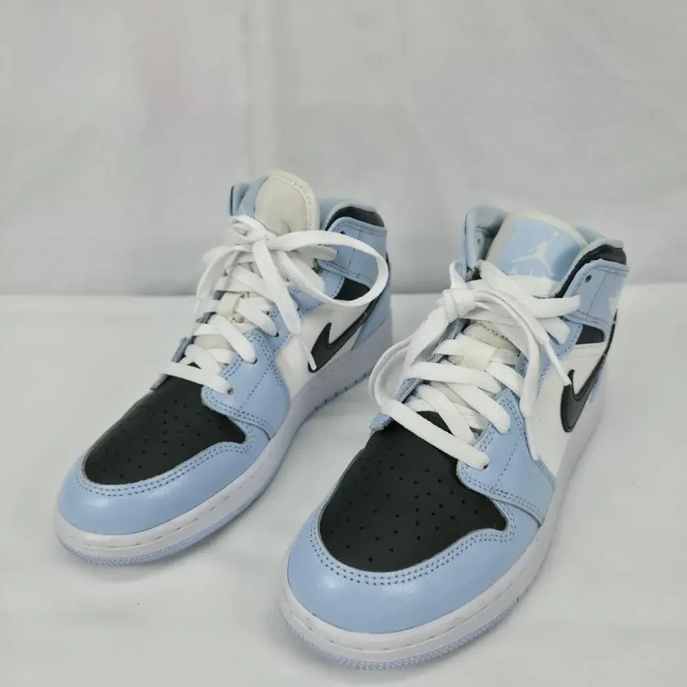 Nike Air Jordan 1 Mid GS 5.5Y Ice Blue Black White Basketball Shoes Streetwear